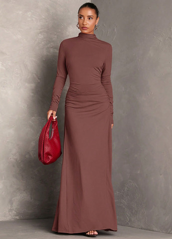 Коричневое праздничный, вечернее, кэжуал платье платье-водолазка, а-силуэт SHEIN однотонное