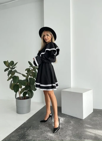 Чорна кежуал сукня кльош No Brand однотонна