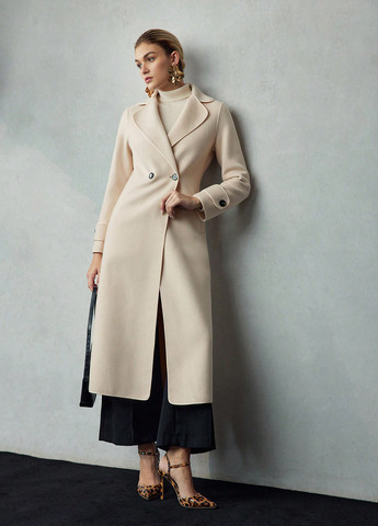 Бежеве зимнє Пальто двобортне SHEIN