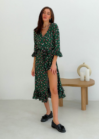 Зеленое кэжуал платье рубашка Тю-Тю! с цветочным принтом
