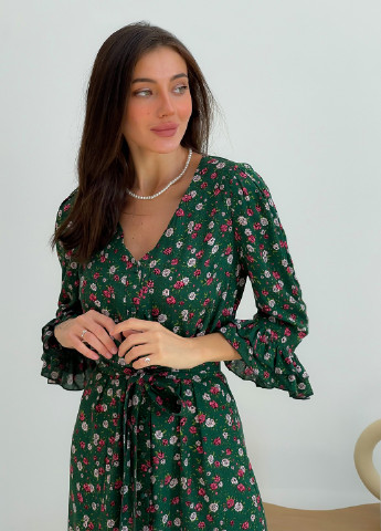 Зеленое кэжуал платье рубашка Тю-Тю! с цветочным принтом