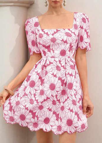 Белое кэжуал платье а-силуэт SHEIN с цветочным принтом