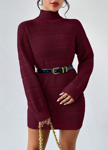 Бордовое кэжуал платье платье-свитер SHEIN однотонное