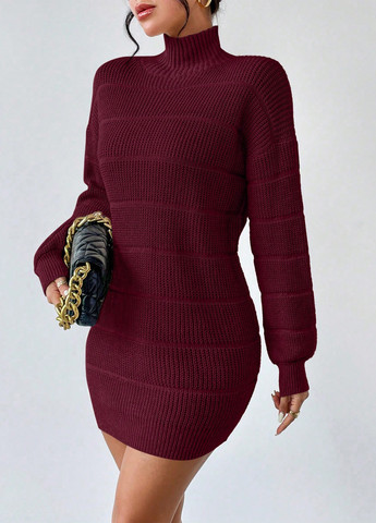 Бордовое кэжуал платье платье-свитер SHEIN однотонное