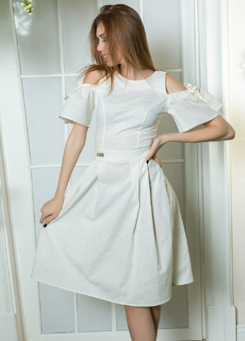 Молочное кэжуал платье клеш Azuri однотонное