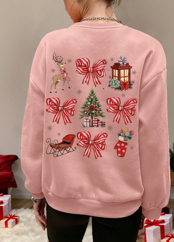 Світло-рожевий світшот SHEIN новорічний без декору (341735132)