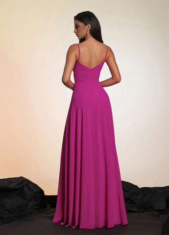 Фуксиновое (цвета Фуксия) праздничный, вечернее платье а-силуэт, с открытой спиной SHEIN однотонное