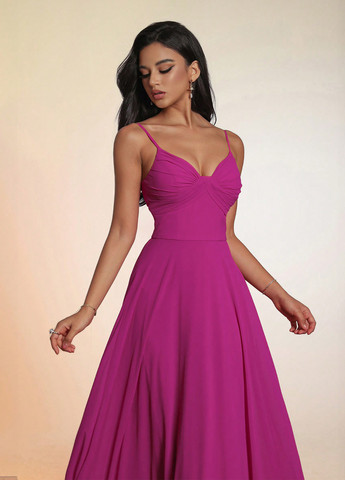 Фуксиновое (цвета Фуксия) праздничный, вечернее платье а-силуэт, с открытой спиной SHEIN однотонное
