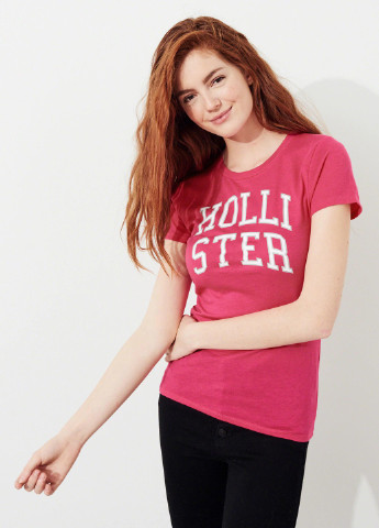 Розовая летняя футболка Hollister
