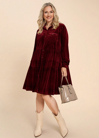 Бордова кежуал сукня а-силует, сукня-сорочка SHEIN однотонна