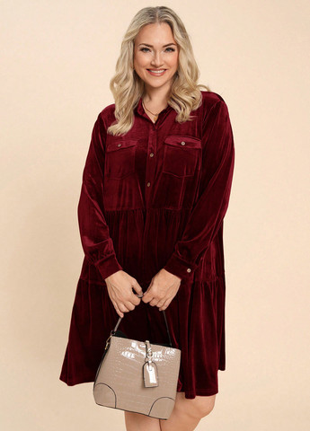 Бордова кежуал сукня а-силует, сукня-сорочка SHEIN однотонна