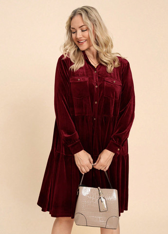 Бордова кежуал сукня а-силует, сукня-сорочка SHEIN однотонна