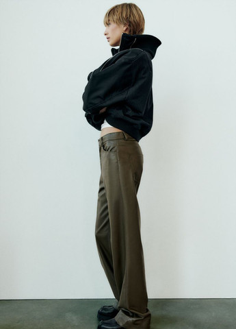 Хаки кэжуал демисезонные прямые брюки Zara