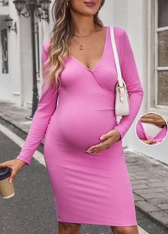 Светло-розовое кэжуал платье для беременных/кормящих силуэтная SHEIN однотонное