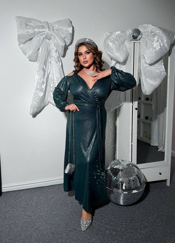 Темно-зеленое вечернее сукня на запах Fashion однотонное