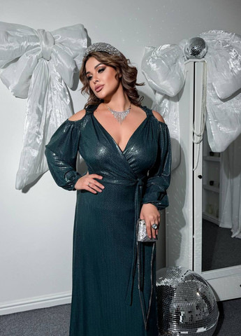 Темно-зеленое вечернее сукня на запах Fashion однотонное