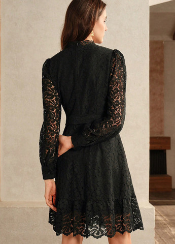 Черное кэжуал платье а-силуэт SHEIN однотонное