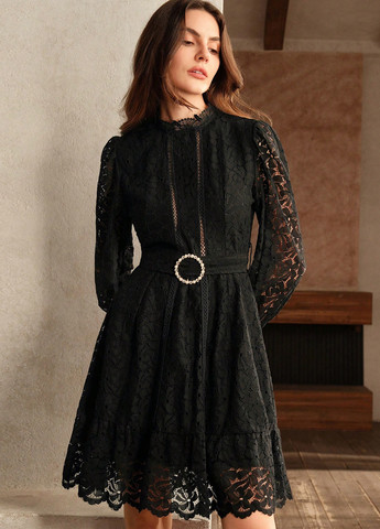 Черное кэжуал платье а-силуэт SHEIN однотонное