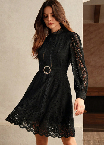 Черное кэжуал платье а-силуэт SHEIN однотонное