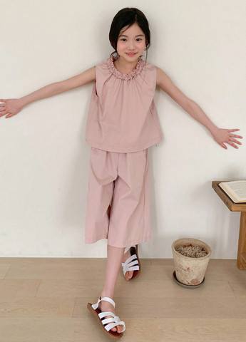 Розовый летний костюм (блуза, брюки) SHEIN