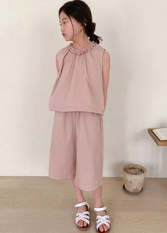 Розовый летний костюм (блуза, брюки) SHEIN