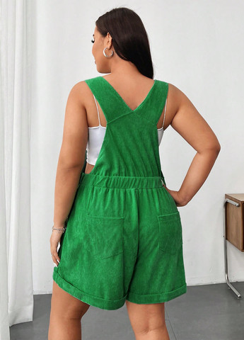 Комбинезон SHEIN комбинезон-шорты однотонный зелёный кэжуал полиэстер