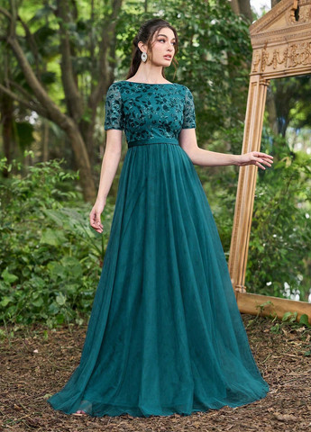 Смарагдова святковий, вечірня сукня кльош SHEIN однотонна