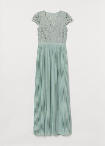 Мятное вечернее платье клеш, плиссированное H&M однотонное