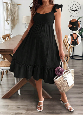 Черное кэжуал платье для беременных с открытой спиной SHEIN однотонное