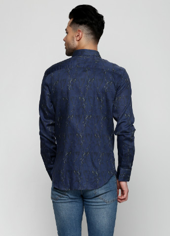 Синяя кэжуал рубашка с абстрактным узором Emporio Armani с длинным рукавом