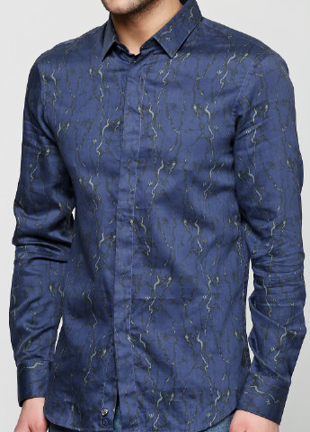 Синяя кэжуал рубашка с абстрактным узором Emporio Armani с длинным рукавом