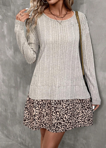 Комбинированное кэжуал платье клеш SHEIN леопардовый