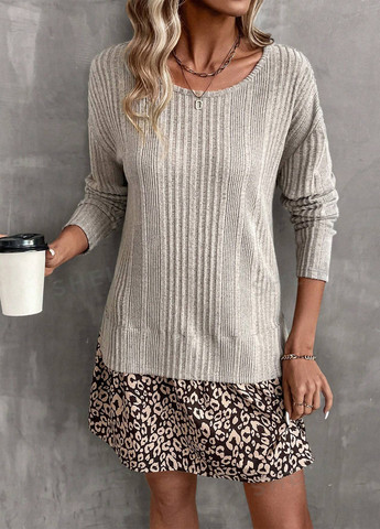 Комбинированное кэжуал платье клеш SHEIN леопардовый