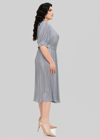 Серое кэжуал платье клеш, плиссированное A'll Posa однотонное