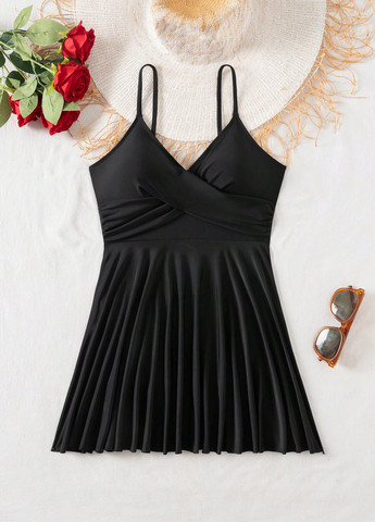 Черный летний купальник купальник-платье SHEIN