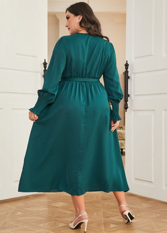 Темно-зеленое кэжуал платье на запах SHEIN однотонное
