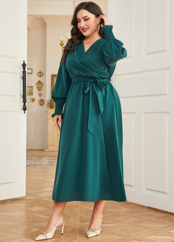 Темно-зеленое кэжуал платье на запах SHEIN однотонное