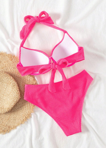 Фуксиновый летний купальник (лиф, трусики) халтер, раздельный SHEIN