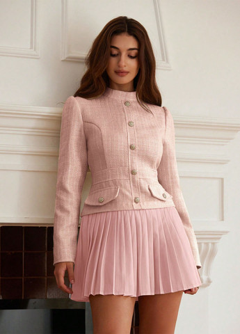 Розовое вечернее, кэжуал платье плиссированное SHEIN однотонное