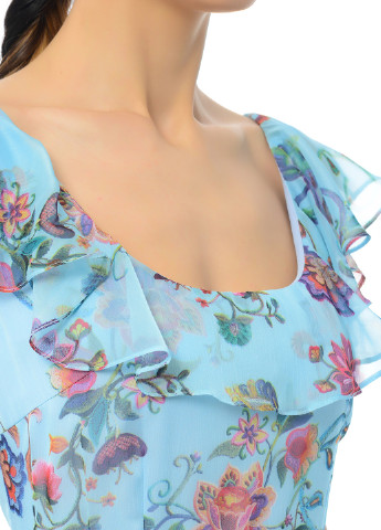 Блакитна кежуал платье міді Iren Klairie з квітковим принтом