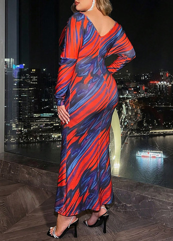 Комбинированное кэжуал, вечернее платье силуэтная SHEIN с абстрактным узором