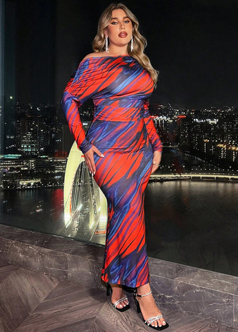 Комбинированное кэжуал, вечернее платье силуэтная SHEIN с абстрактным узором