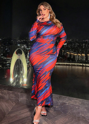 Комбинированное кэжуал, вечернее платье силуэтная SHEIN с абстрактным узором