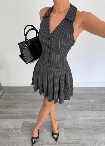 Темно-сіра кежуал сукня плісована SHEIN в смужку