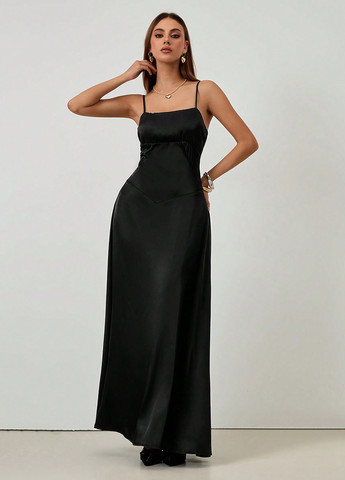 Чорна вечірня, кежуал сукня з відкритою спиною SHEIN однотонна