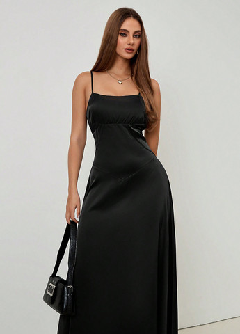 Чорна вечірня, кежуал сукня з відкритою спиною SHEIN однотонна