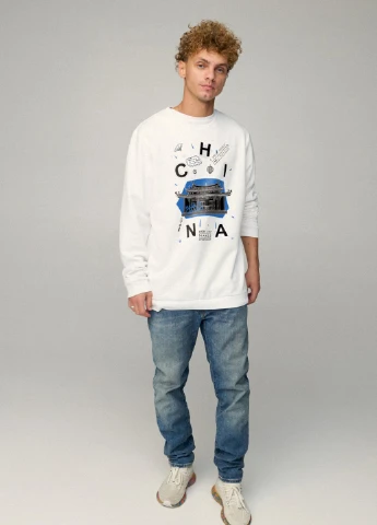 Білий свитшот мужской oversize /no flis/ YAPPI малюнок (254557580)