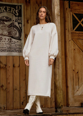 Молочное кэжуал платье платье-свитшот SHEIN однотонное