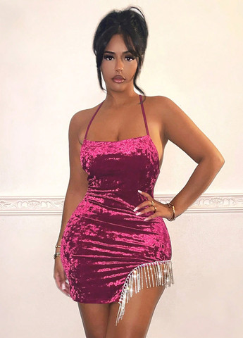 Фуксиновое (цвета Фуксия) вечернее платье силуэтная, с открытой спиной SHEIN однотонное