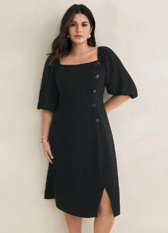 Черное кэжуал платье а-силуэт SHEIN однотонное
